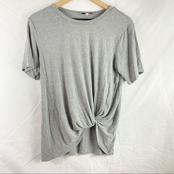 June & Hudson Front Tie Short Sleeve Shirt in Gray S - Picture 1 of 4
